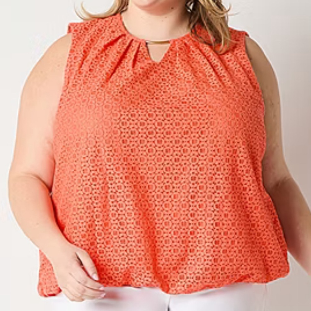 Liz Claiborne Blouse Women's Tank Lace Style Tank Top Coral Pink 4X